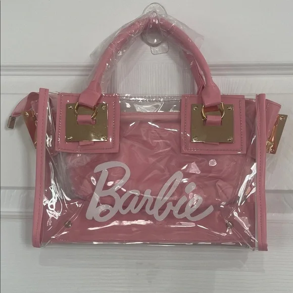 Barbie Pink Clear Tote Gold Hardware transparent nwts - Picture 5 of 12